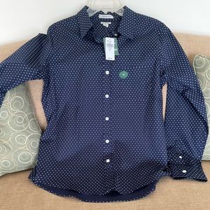 LLBean navy women’s long sleeve wrinkle free shirt medium.